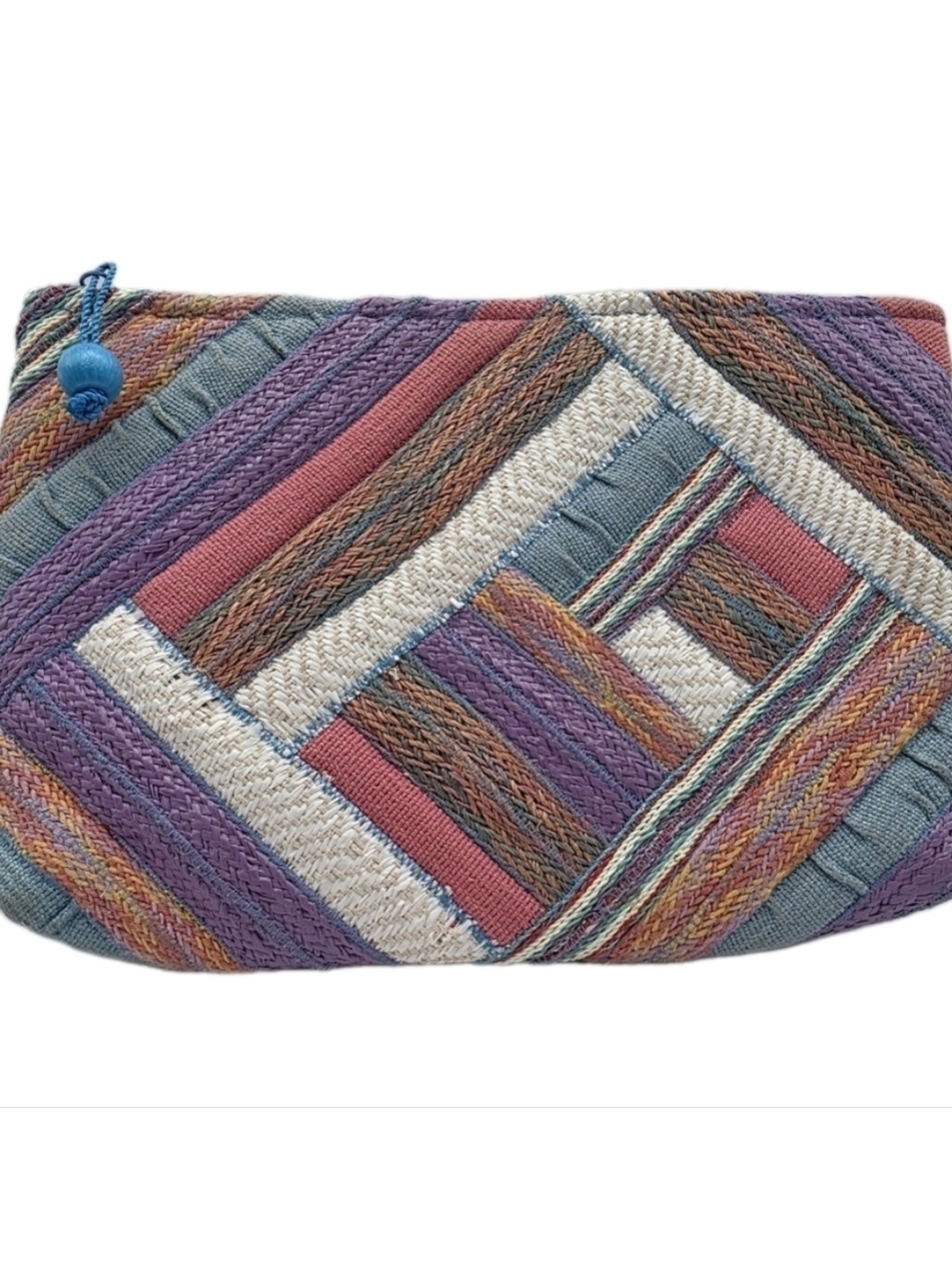 Vintage Clutch Purse Bag Blue Pink Geometric Philippines Retro Cottagecore Rare - Picture 10 of 10